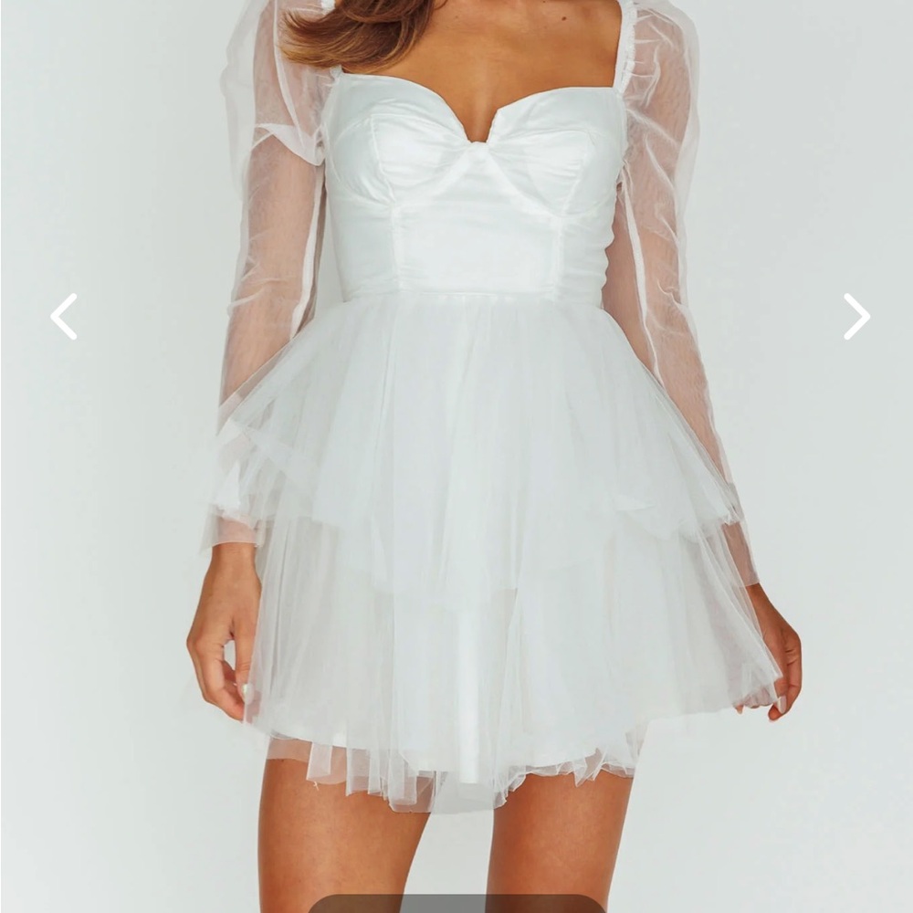 Selfie Leslie VEOLA LONG SLEEVE TULLE MINI DRESS WHITE - size small